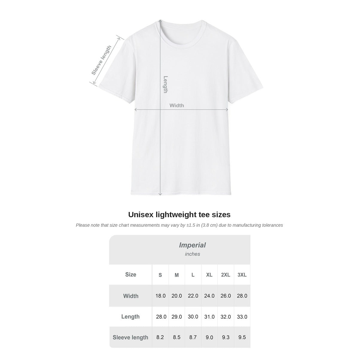 Mitten Weather tee - size chart