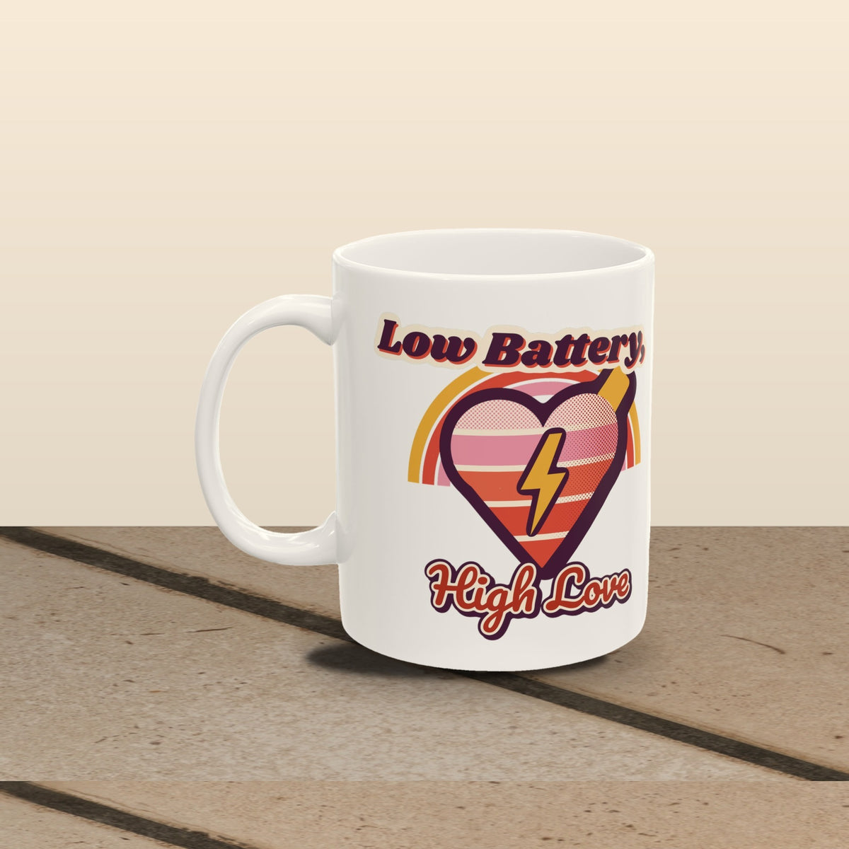 Mom Mode Low Battery High Love mug - styled interior tiles