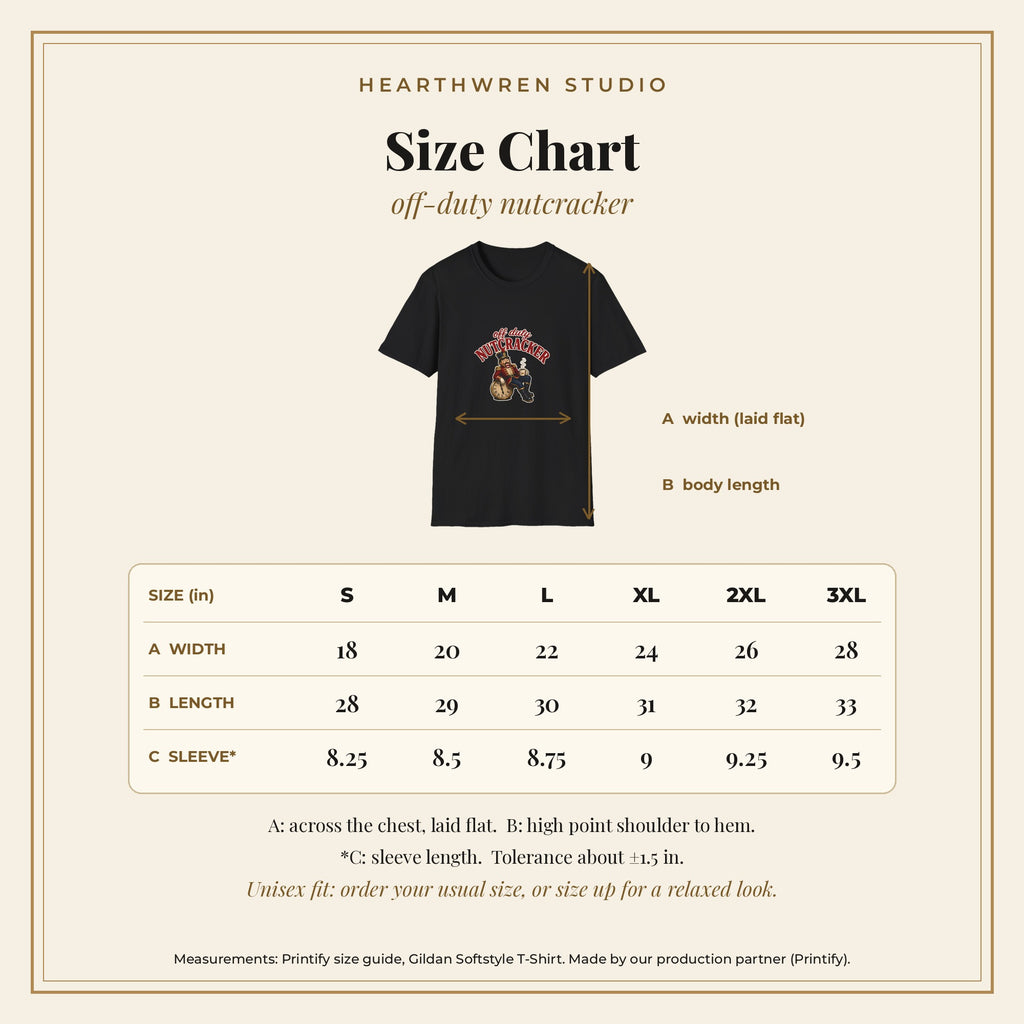 Off Duty Nutcracker tee - size chart