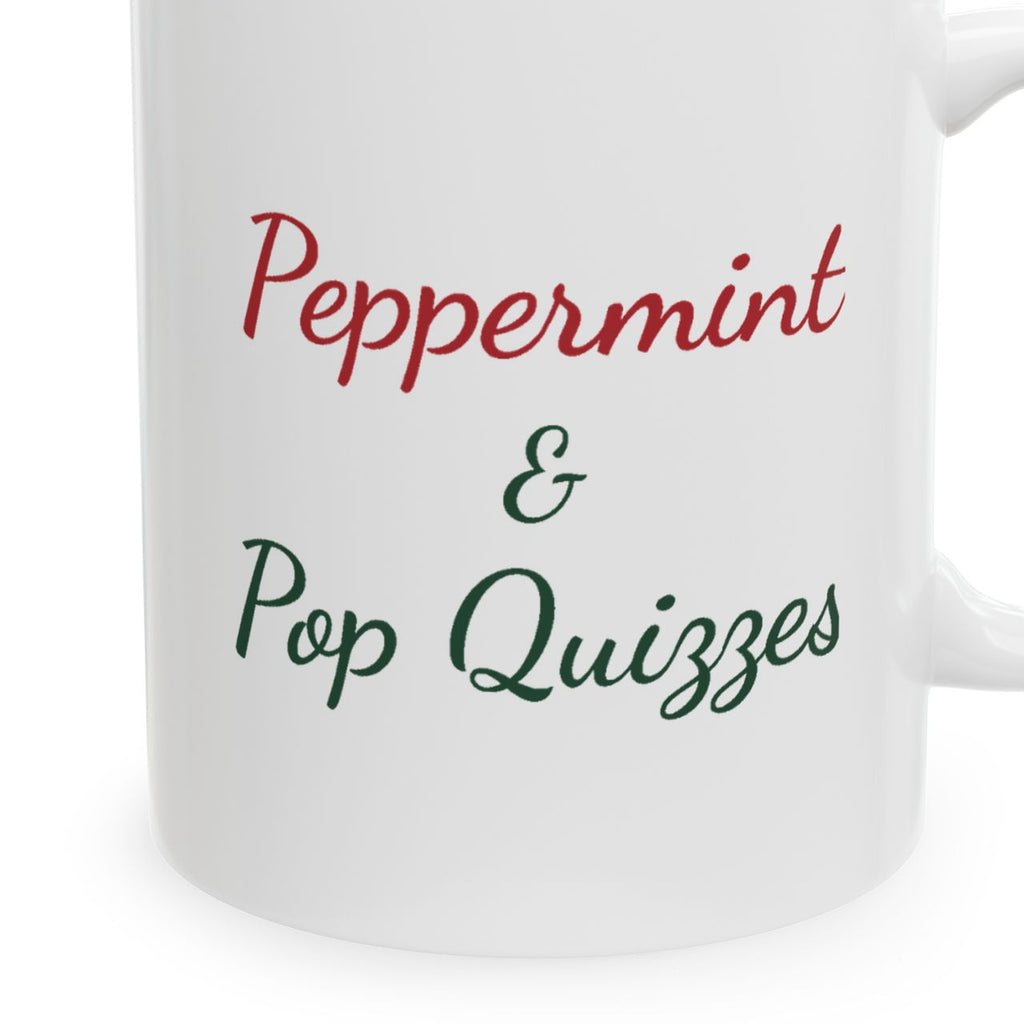 Peppermint and Pop Quizzes teacher mug - closeup right