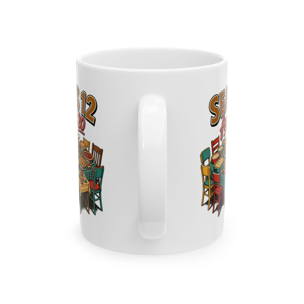 Seats 12 Feeds 20 mug - handle side