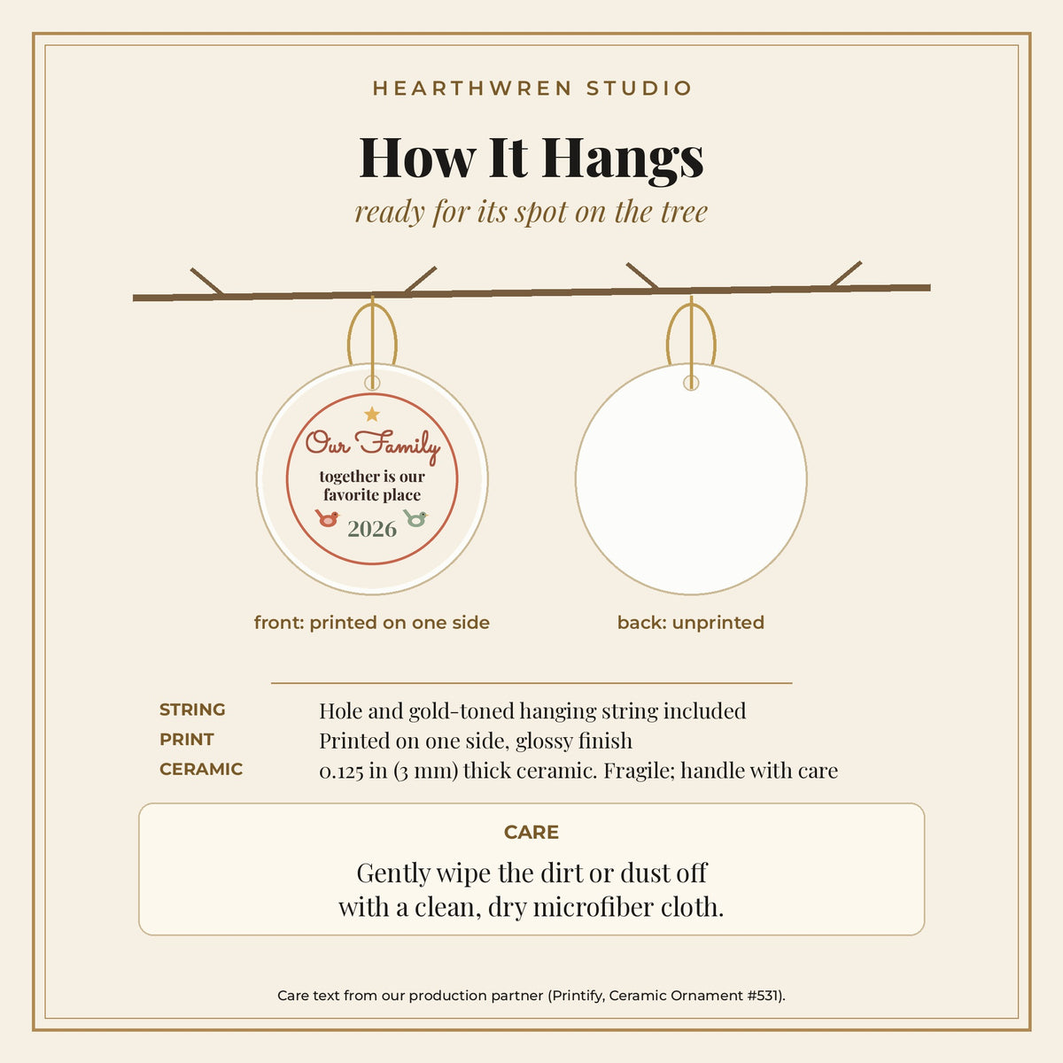 Our Family 2026 ornament care card