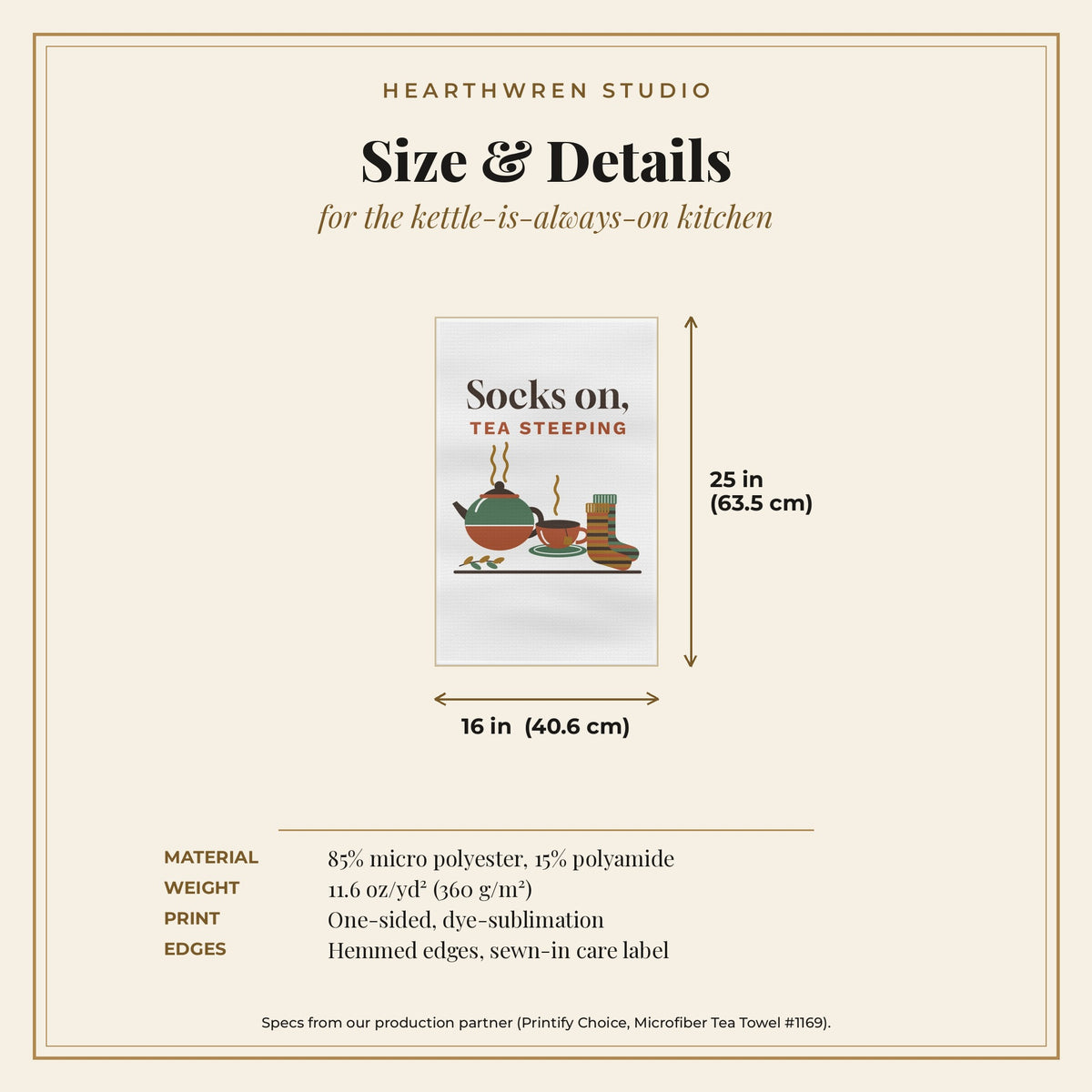 P242 tea towel size and spec card