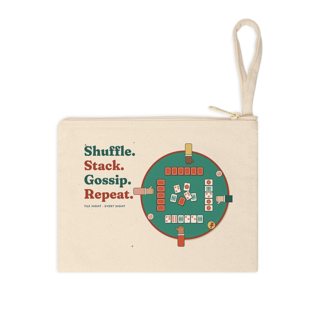 Shuffle Stack Gossip Repeat pouch front