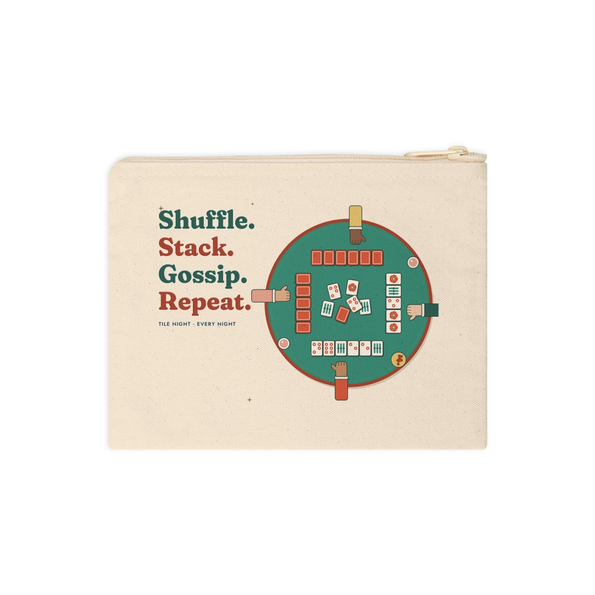 Shuffle Stack Gossip Repeat pouch front 2