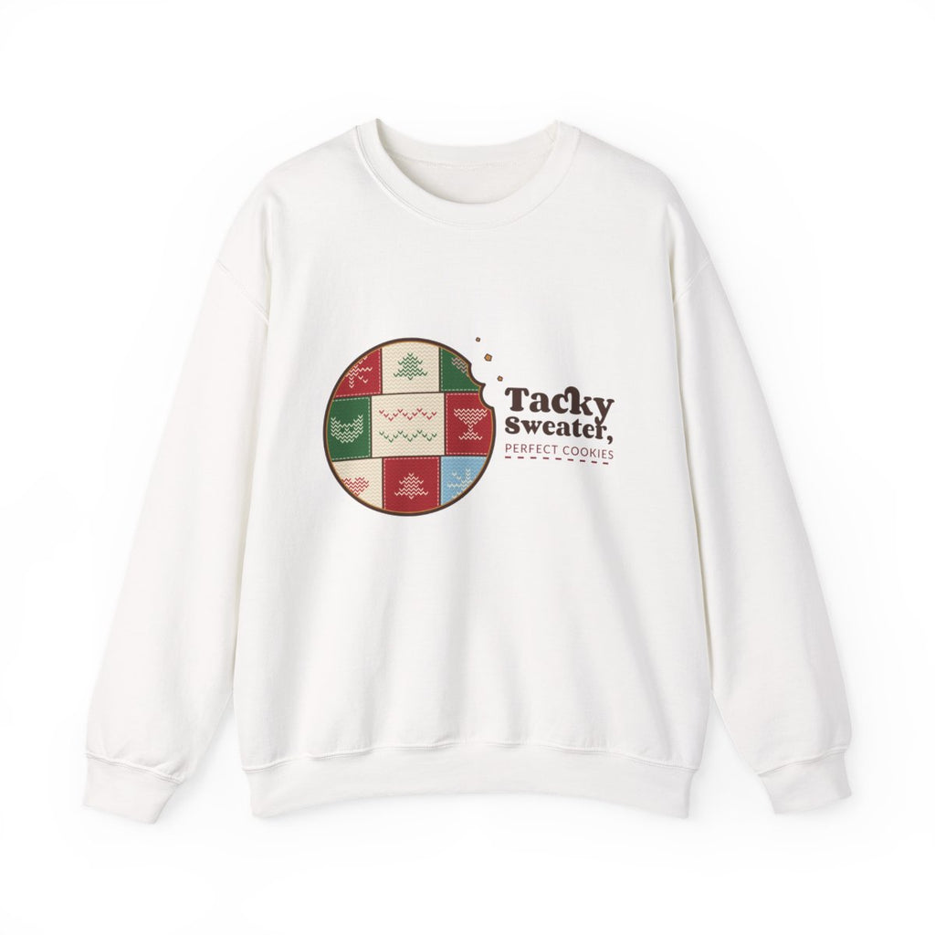 Tacky sweater cookies crewneck front, White