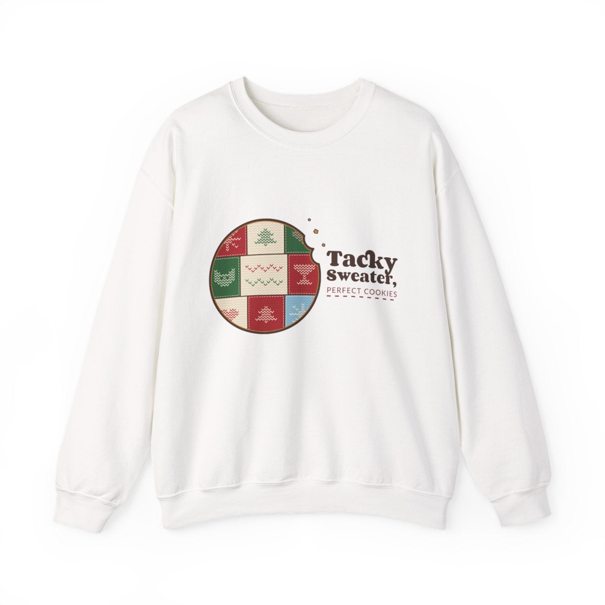 Tacky sweater cookies crewneck front, White