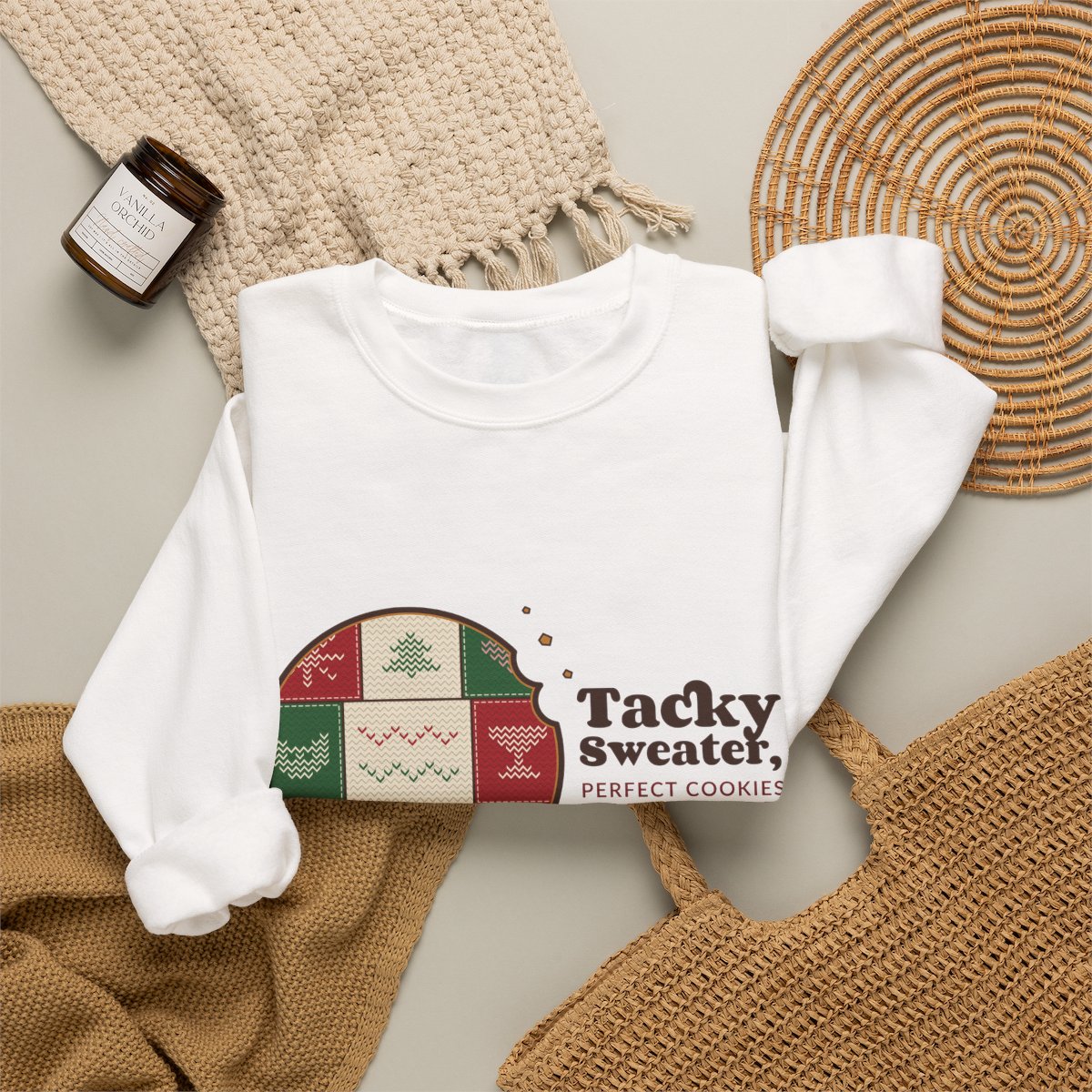 Folded crewneck flat lay