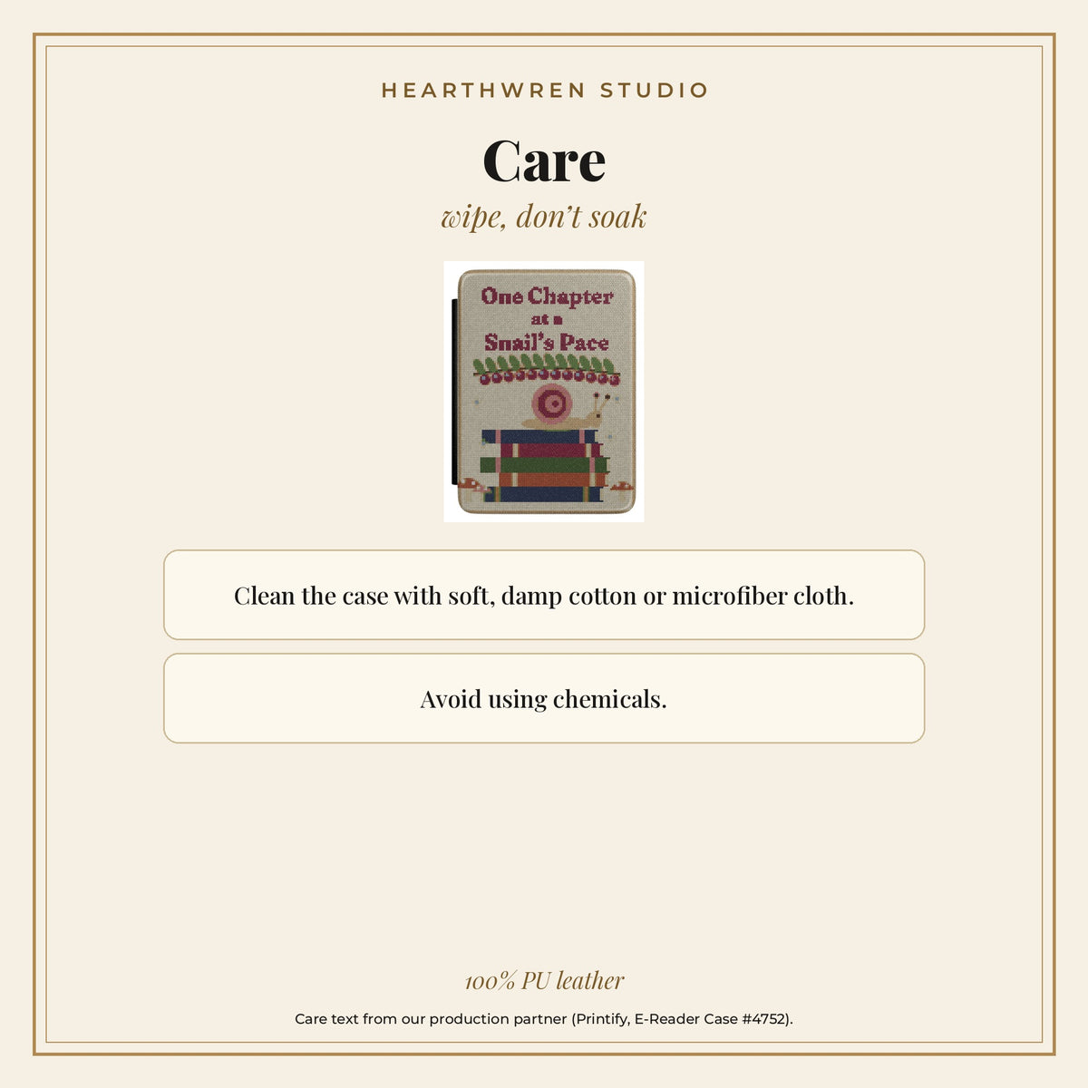 Snail's Pace e-reader case care card
