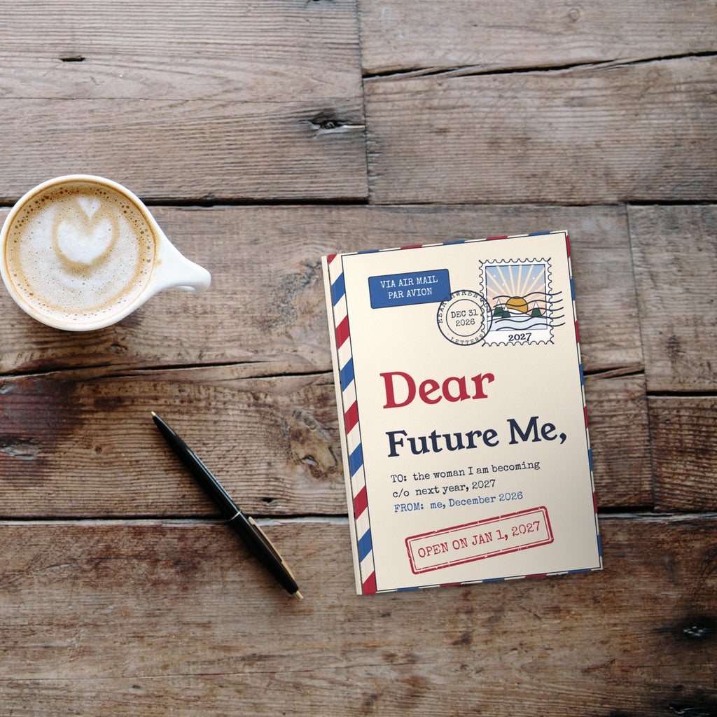 Dear Future Me journal styled flat lay