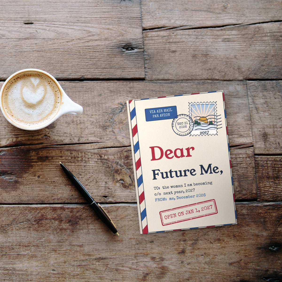 Dear Future Me journal styled flat lay