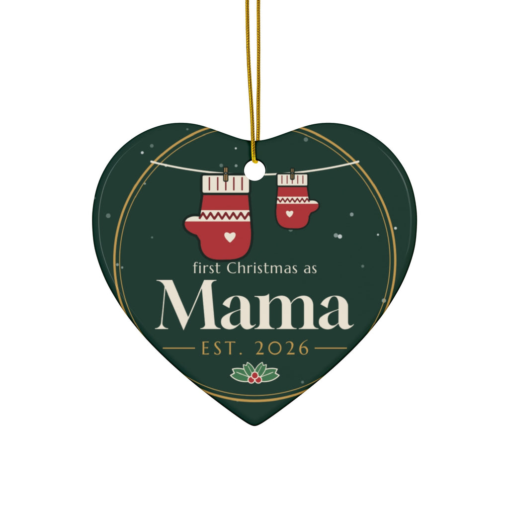 Mama Est 2026 ceramic ornament, heart, front