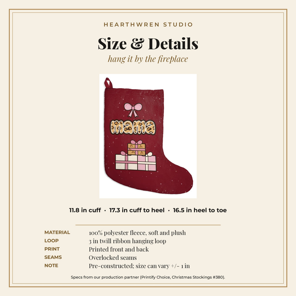 Leopard mama stocking size and spec card