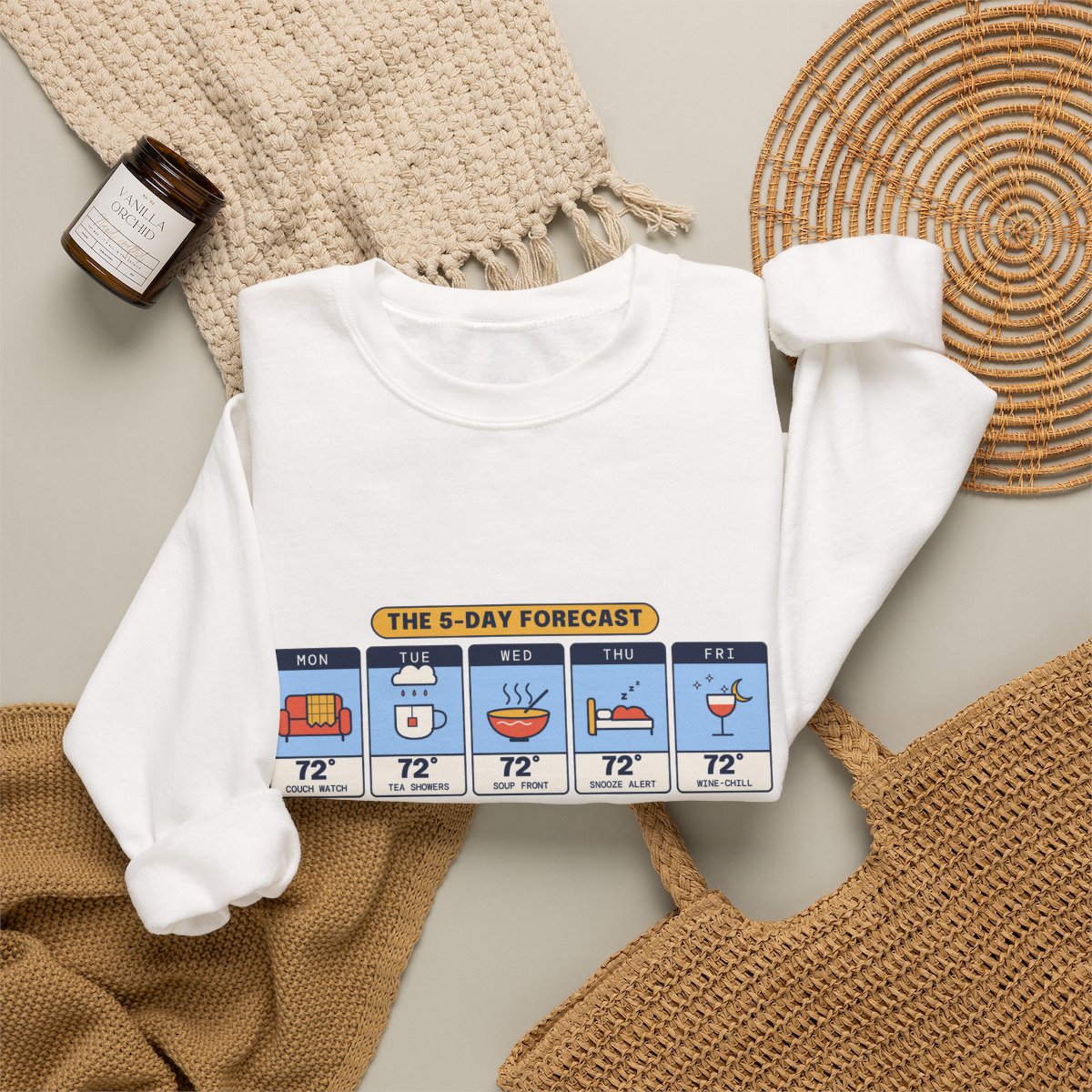 100% Chance of Indoors crewneck folded alt, White