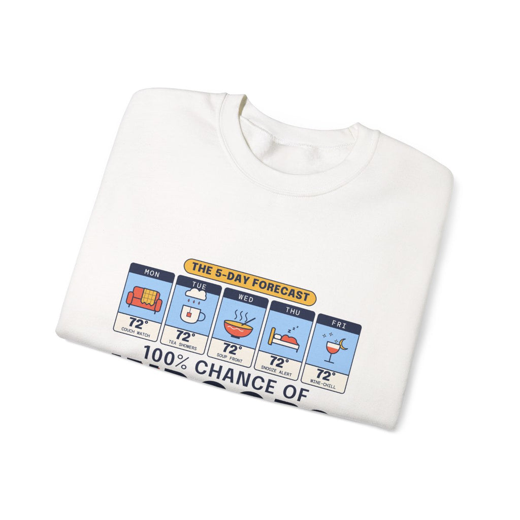 100% Chance of Indoors crewneck folded, White