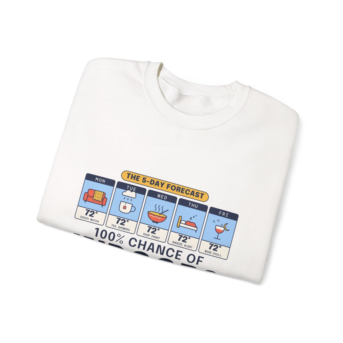 100% Chance of Indoors crewneck folded, White