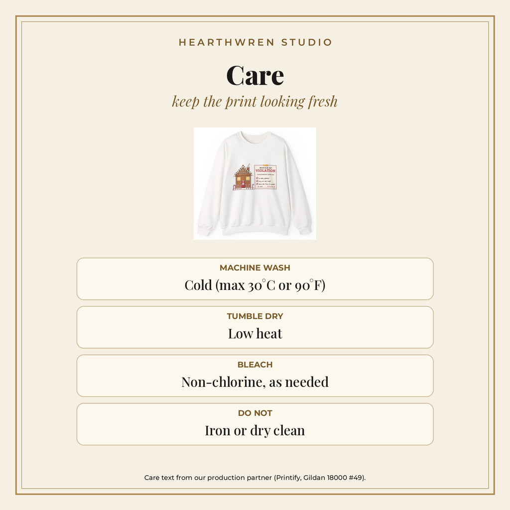 Gingerbread HOA Violation crewneck care card