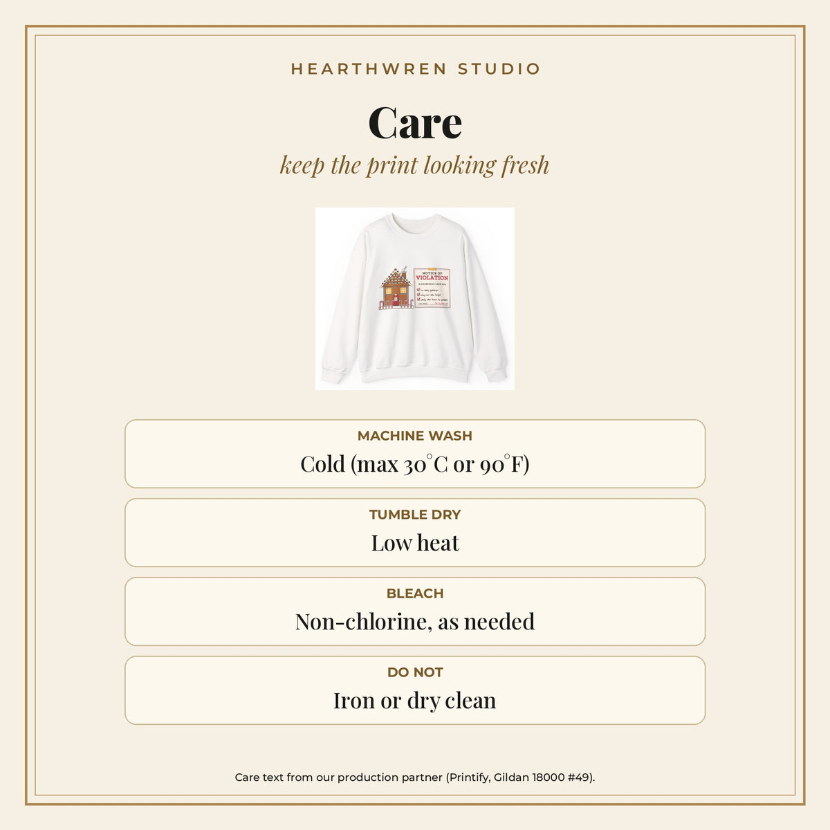 Gingerbread HOA Violation crewneck care card