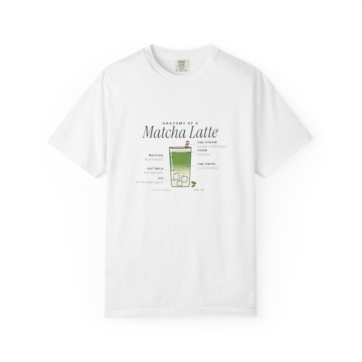 Anatomy of a Matcha Latte tee front, White