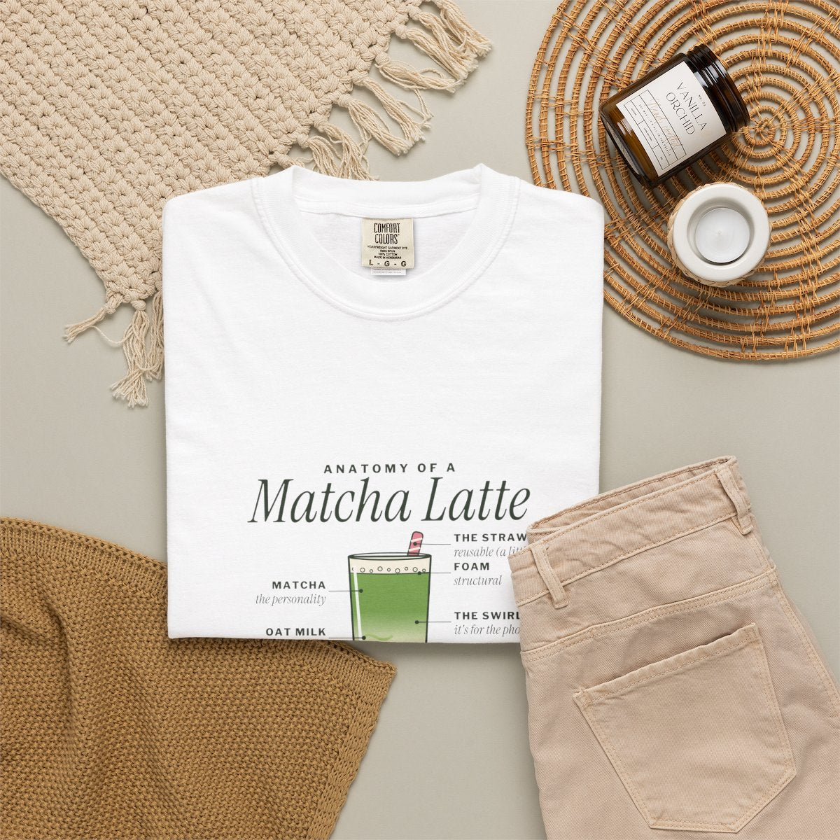 Anatomy of a Matcha Latte tee folded alt, White