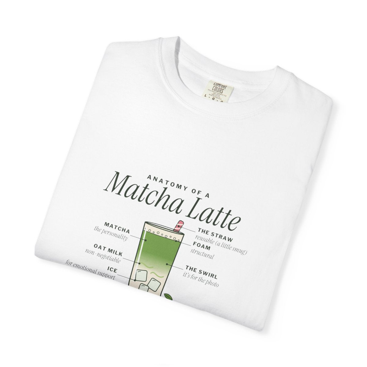 Anatomy of a Matcha Latte tee folded, White