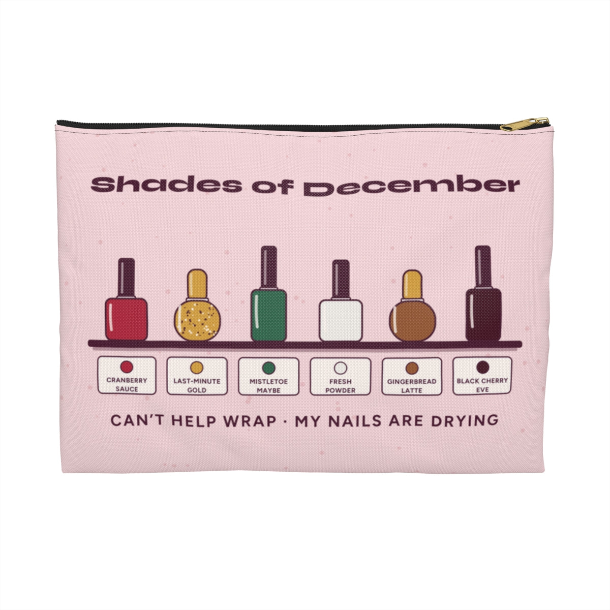 Shades of December pouch front, Large black zipper