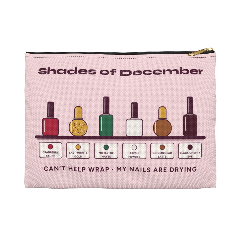 Shades of December pouch front, Small black zipper