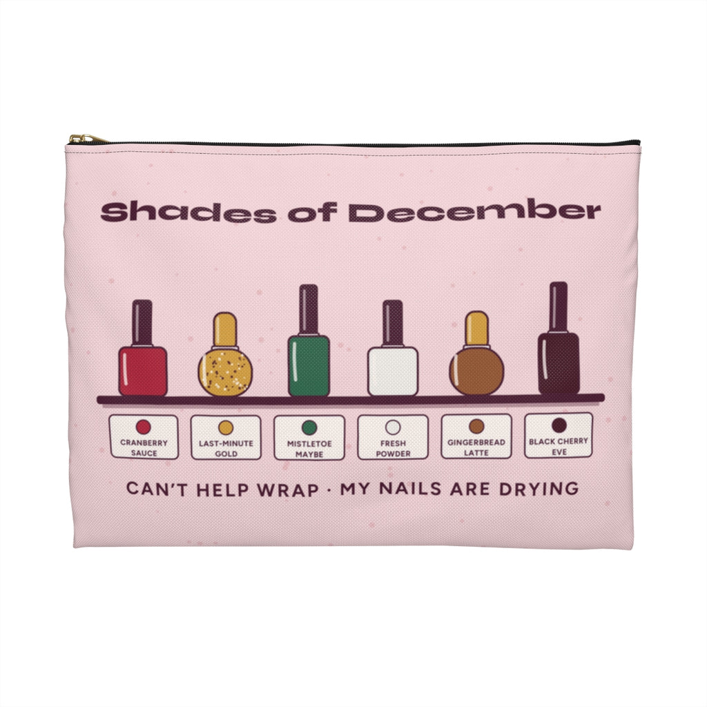 Shades of December pouch back, Large black zipper