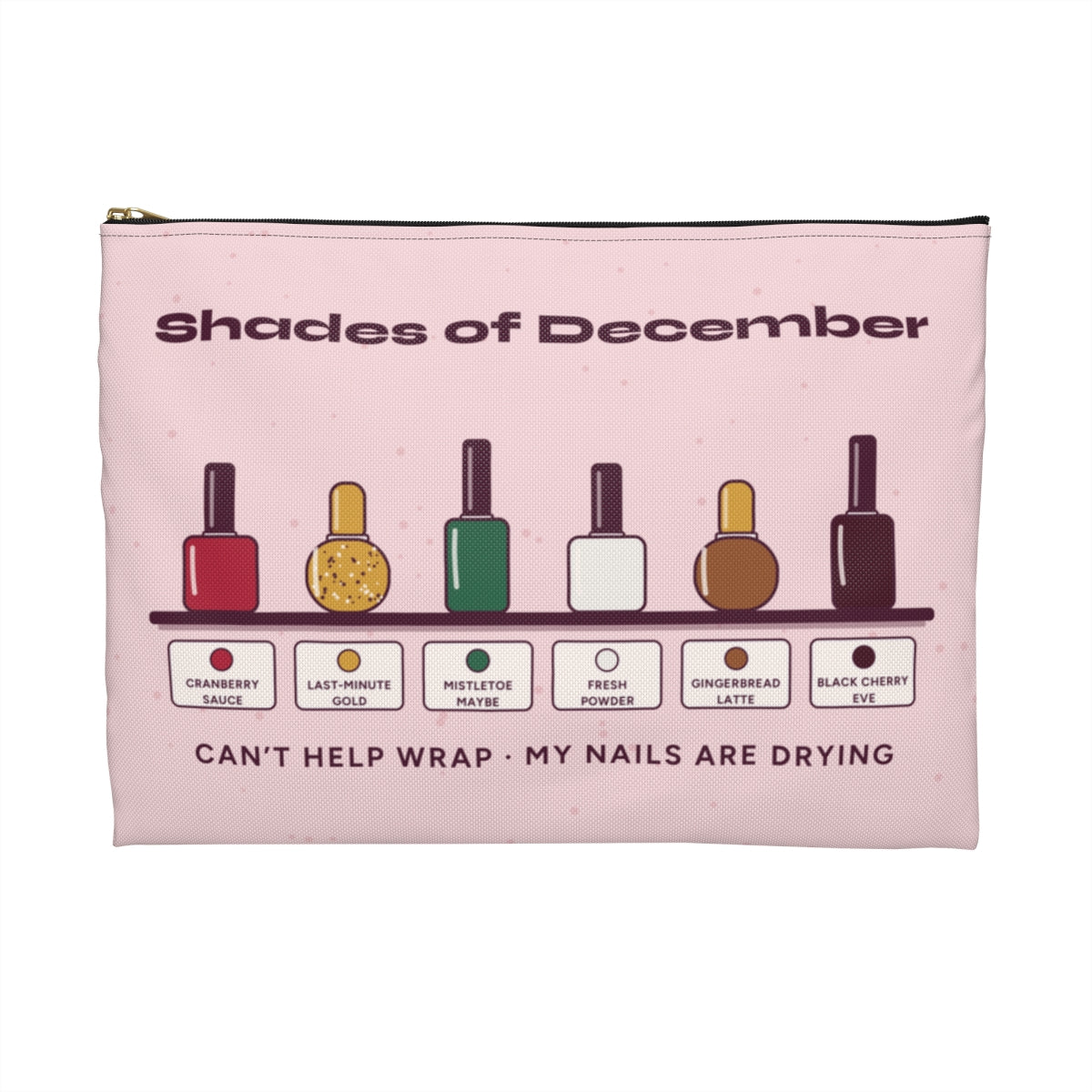 Shades of December pouch back, Large black zipper