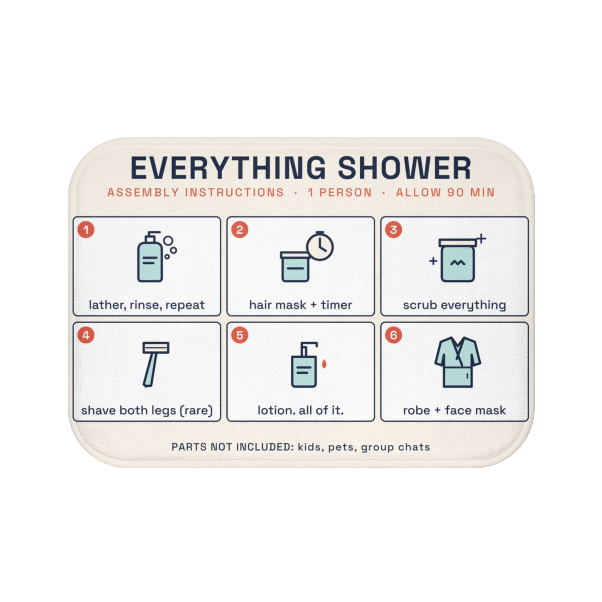 Everything Shower bath mat front, 24x17