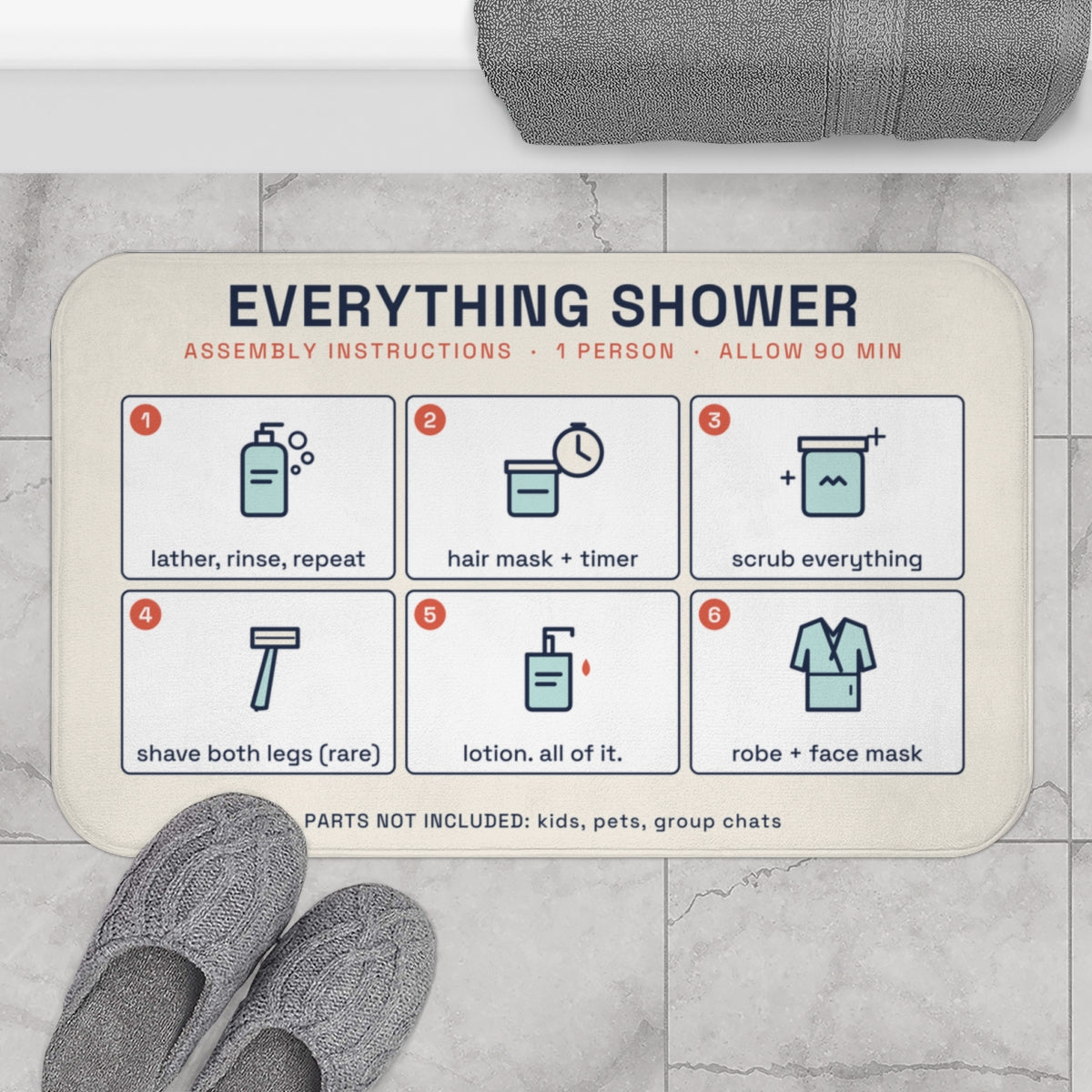 Everything Shower bath mat context, 34x21