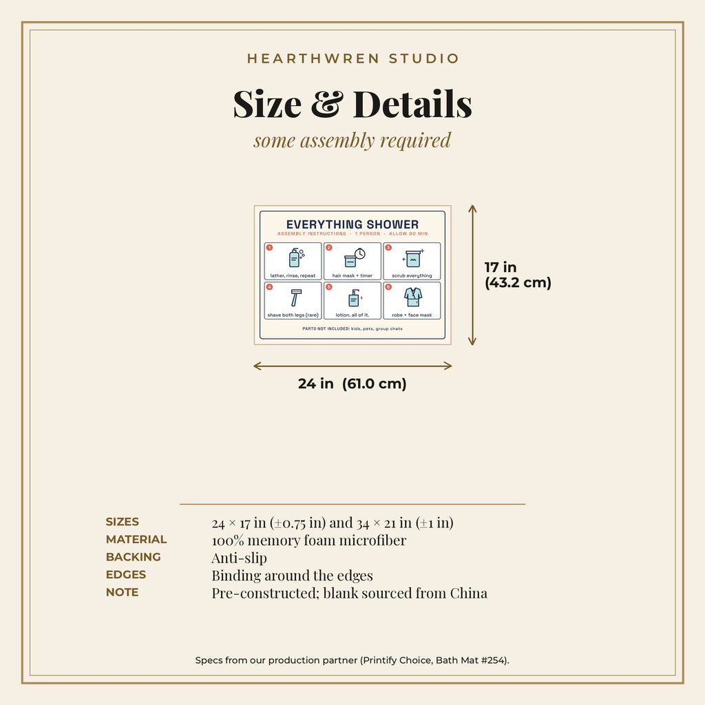 Everything Shower bath mat size and spec card