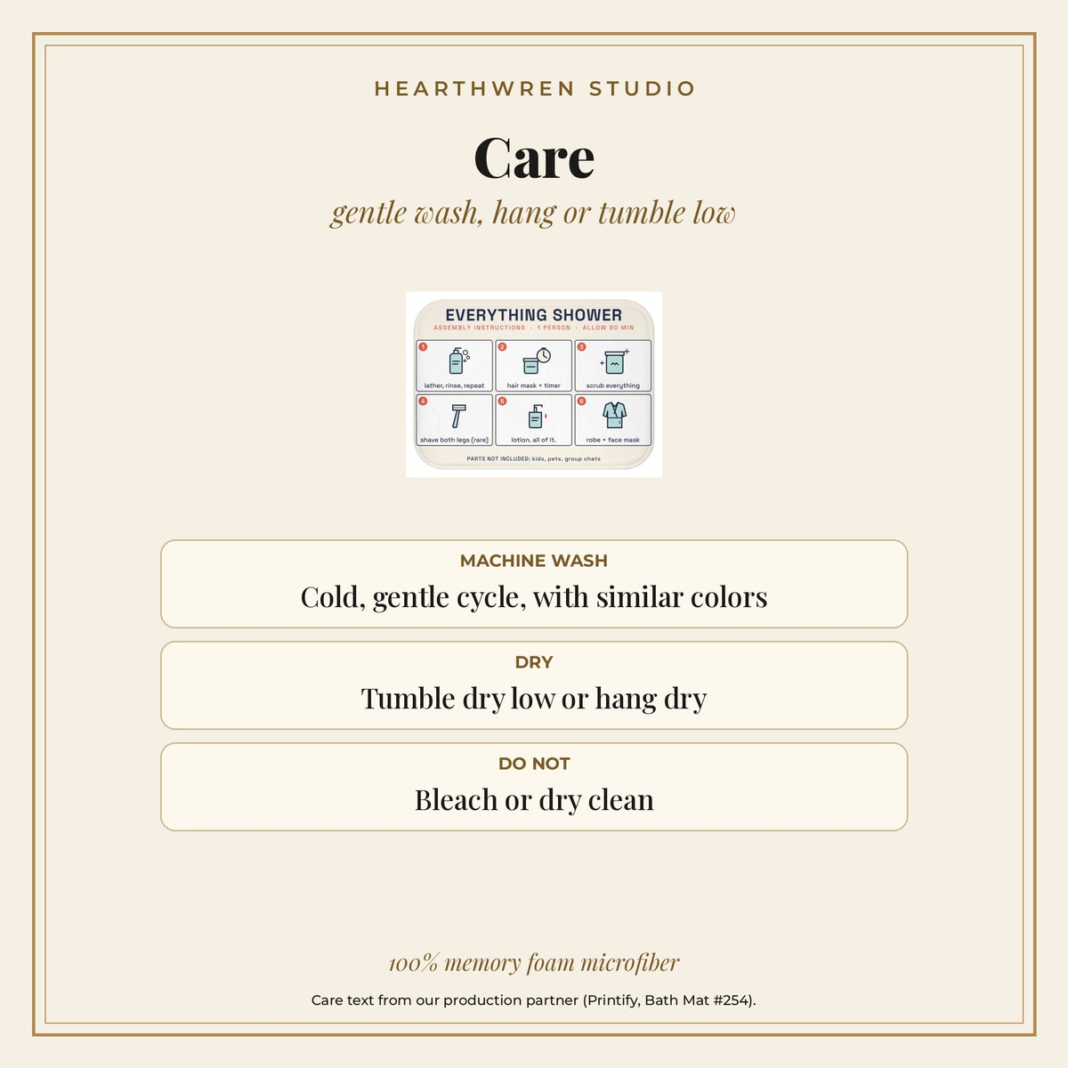 Everything Shower bath mat care card